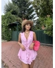 Pembe Şortlu Fırfırlı Mini Elbise