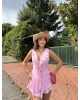 Pembe Şortlu Fırfırlı Mini Elbise