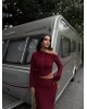 Bordo Bel Dekolteli Uzun Elbise