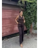 Kahverengi Degaje Yaka Alt Üst Takım
