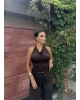 Kahverengi Degaje Yaka Alt Üst Takım