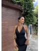 Siyah Boyundan Bağlamalı Göğüs Büzgü Elbise