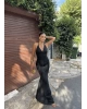 Siyah Boyundan Bağlamalı Göğüs Büzgü Elbise