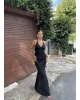 Siyah Boyundan Bağlamalı Göğüs Büzgü Elbise