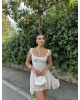 Desenli Sırt Bağlamalı Dantel Mini Elbise