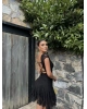 Siyah Sırt Bağlamalı Dantel Mini Elbise