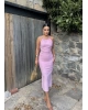Pembe Halter Yaka Büzgülü Elbise