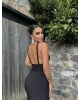 Siyah Halter Yaka Büzgülü Elbise