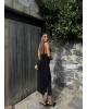 Siyah Halter Yaka Büzgülü Elbise