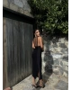 Siyah Halter Yaka Büzgülü Elbise