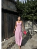 Pembe Sırt Detay Keten Elbise