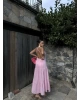 Pembe Sırt Detay Keten Elbise