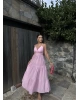 Pembe Sırt Detay Keten Elbise
