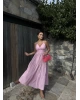 Pembe Sırt Detay Keten Elbise