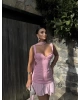 Pembe Fularlı Sırt Detay Tasarım Elbise