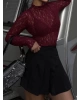 Bordo Bürümcük Dantel Detay Bluz