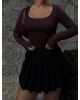 Kahverengi Korse Detay Basic Crop