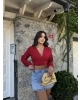 Kırmızı V Yaka Sandy Bluz