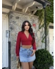 Kırmızı V Yaka Sandy Bluz