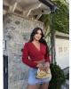 Kırmızı V Yaka Sandy Bluz
