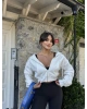 Beyaz Fermuarlı Crop Hırka