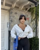 Beyaz Fermuarlı Crop Hırka