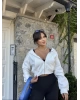 Beyaz Fermuarlı Crop Hırka