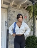 Beyaz Fermuarlı Crop Hırka