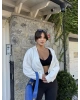 Beyaz Fermuarlı Crop Hırka