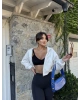 Beyaz Fermuarlı Crop Hırka