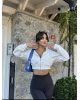 Beyaz Fermuarlı Crop Hırka