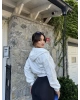 Beyaz Fermuarlı Crop Hırka