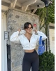 Beyaz Fermuarlı Crop Hırka