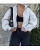 Gri Fermuarlı Crop Hırka