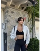 Gri Fermuarlı Crop Hırka
