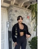 Siyah Fermuarlı Crop Hırka