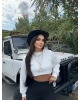 Beyaz Oversize Crop Sweatshırt