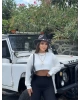 Beyaz Oversize Crop Sweatshırt
