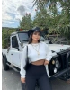 Beyaz Oversize Crop Sweatshırt
