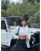 Beyaz Oversize Crop Sweatshırt