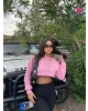 Pembe Oversize Crop Sweatshırt