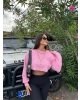 Pembe Oversize Crop Sweatshırt