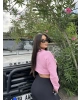 Pembe Oversize Crop Sweatshırt