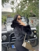 Siyah Kapüşonlu Crop Kürk