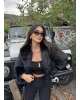 Siyah Kapüşonlu Crop Kürk