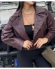 Bordo Balon Kol Deri Ceket