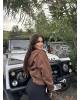 Kahverengi Fermuarlı Oversize Hırka