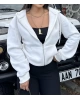 Beyaz Fermuarlı Oversize Hırka