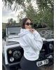 Beyaz Fermuarlı Oversize Hırka