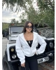 Beyaz Fermuarlı Oversize Hırka